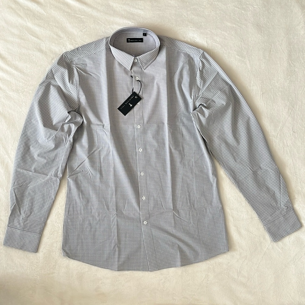 American Tall Traveler Stretch Dress Shirt for Tall men in Grey Mini Plaid